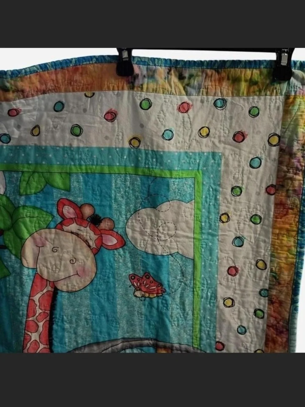 Handmade Nursery Zoo Animal Train Quilt Blanket - Multicolor